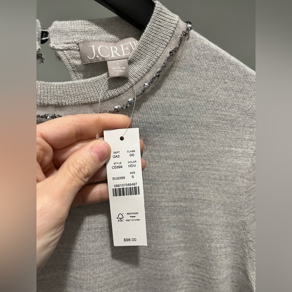 New J Crew Carolyn Embellished Fitted Crewneck Sweater Merino Wool $98 small - Picture 7 of 10
